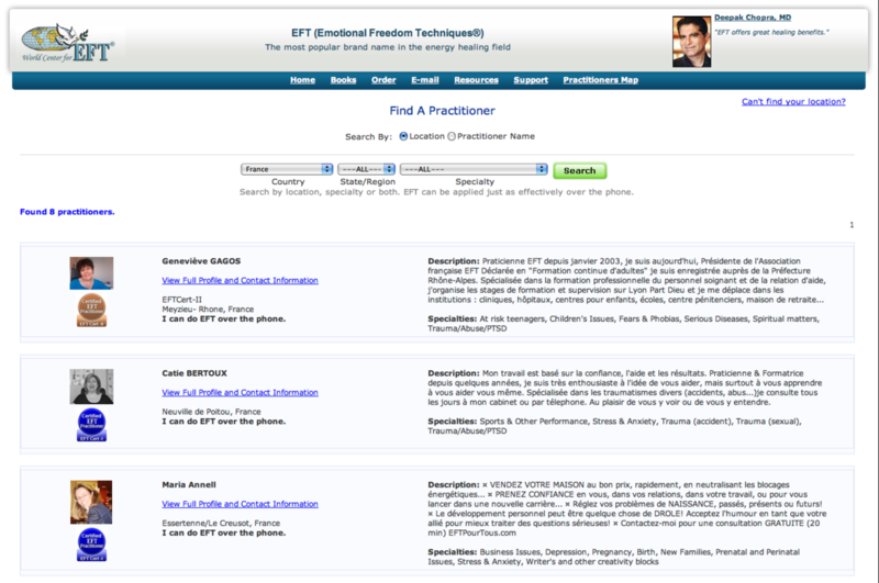 Liste des Praticiens EFT Certifiés par Gary CRAIG, en France
